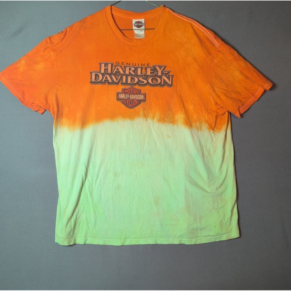 Harley Davidson Mens Grizzly Missoula Montana Tie Dye T Shirt Orange Green 2XL
